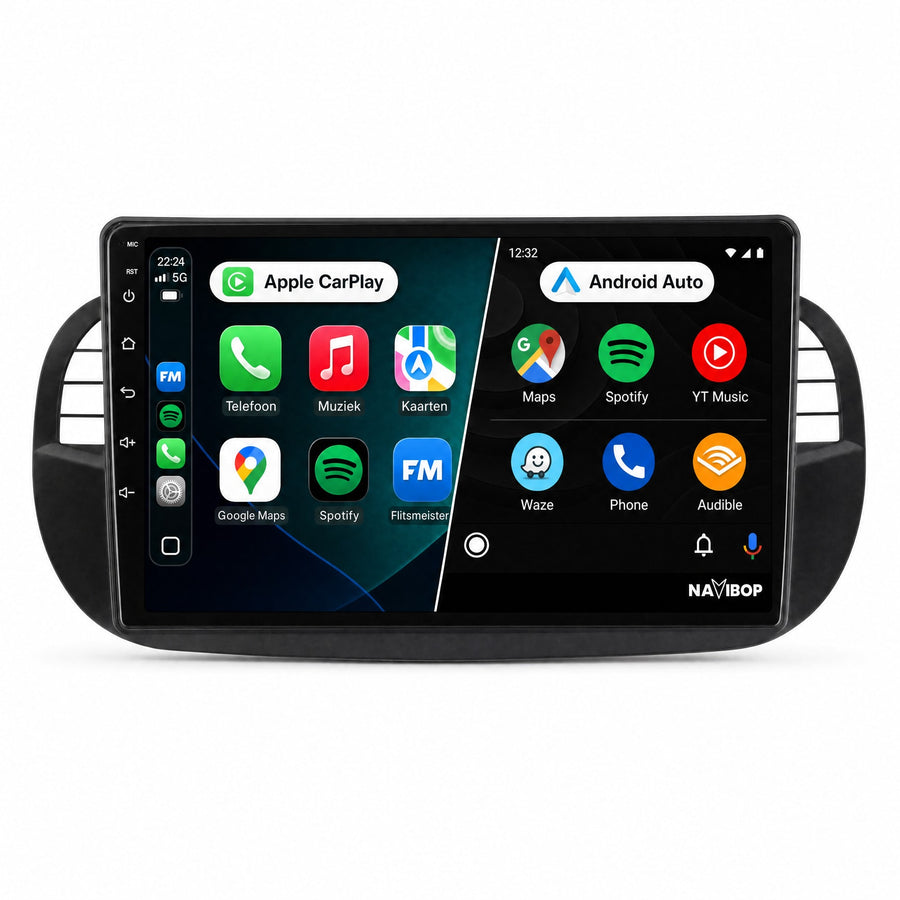 Abarth 500 Zwart | Autoradio | Draadloos CarPlay & Android Auto | Android 15 | 2005 t/m 2017