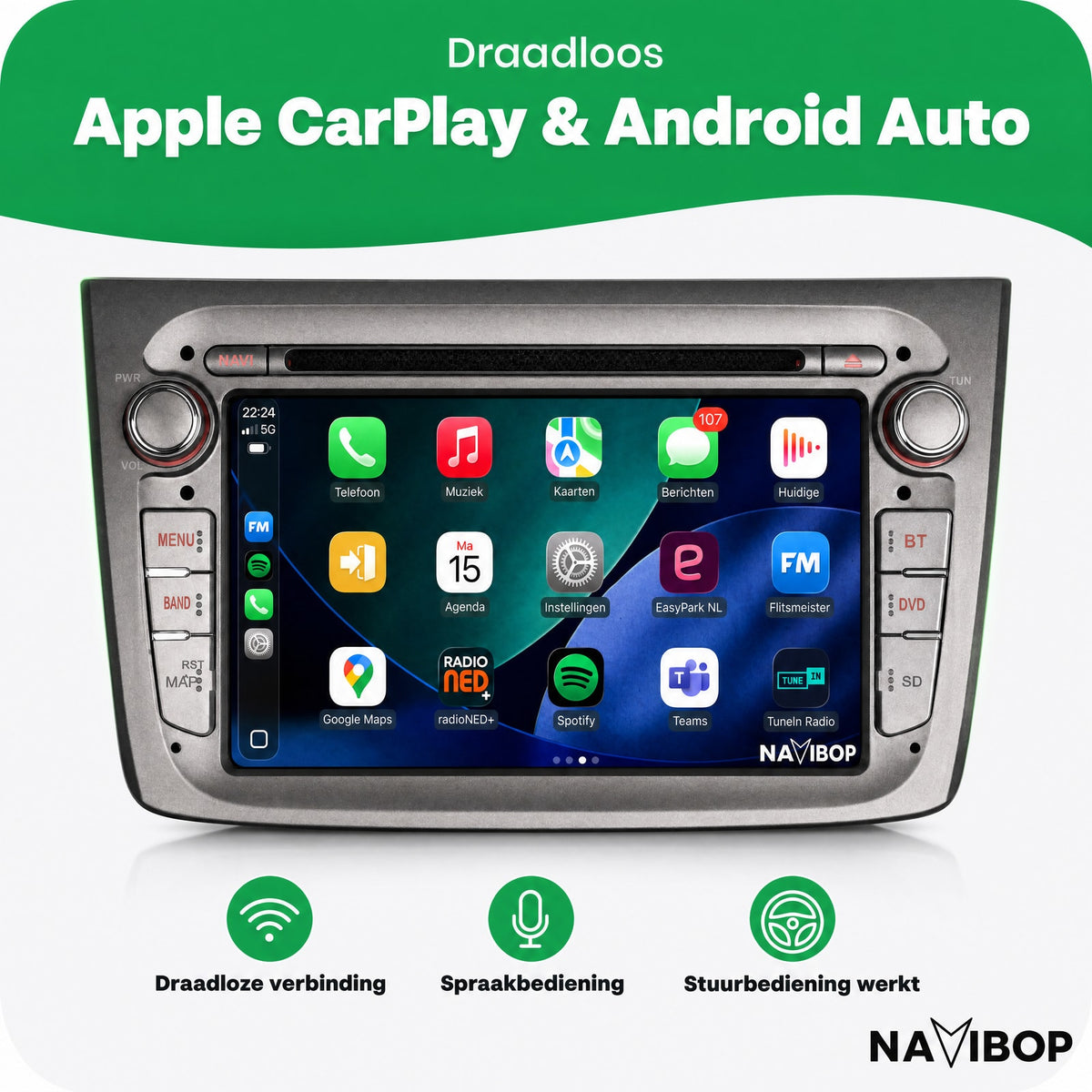 Alfa Romeo Mito | Autoradio | Draadloos CarPlay & Android Auto | Android 15 | 2008 t/m 2016