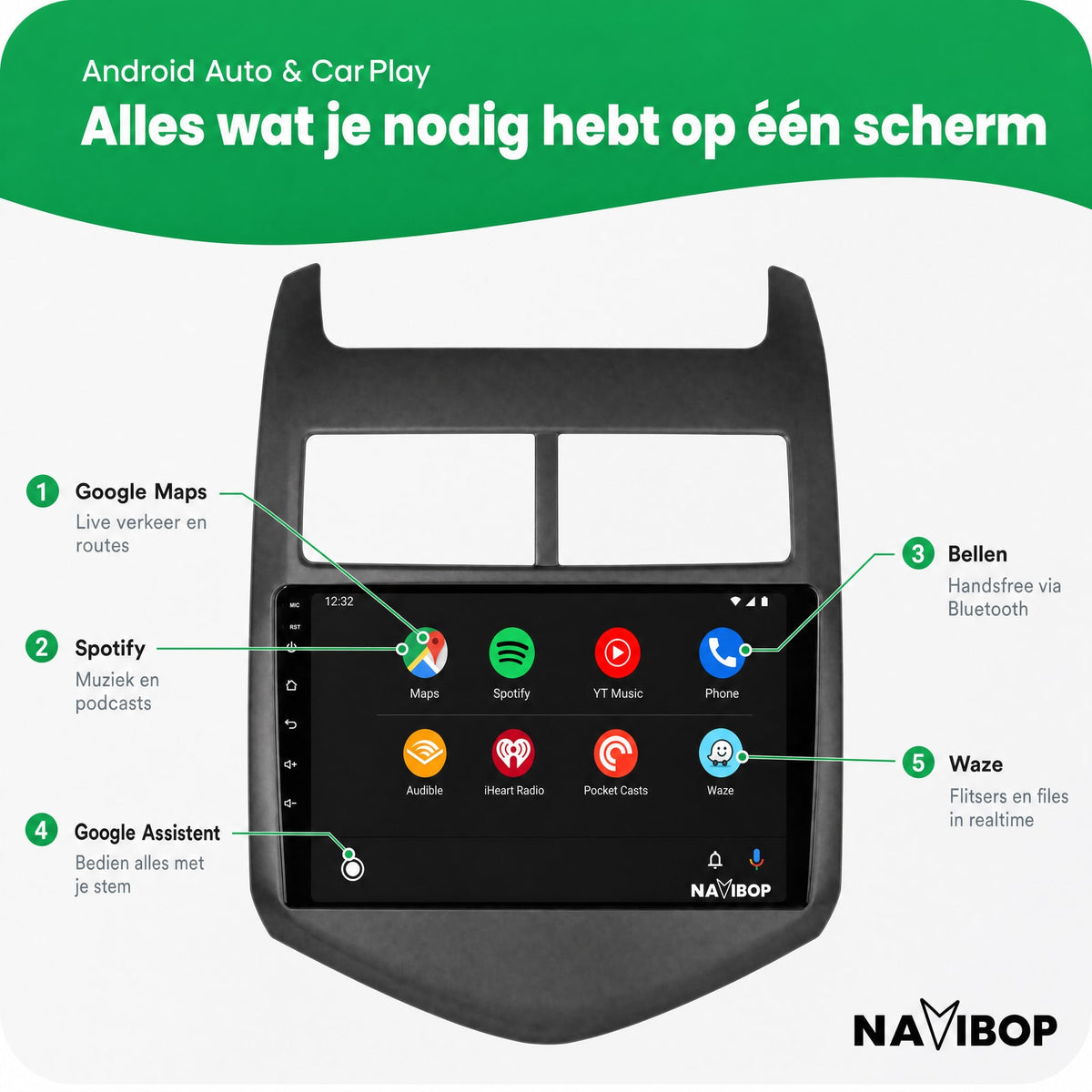 Chevrolet Aveo | Autoradio | Draadloos CarPlay & Android Auto | Android 15 | 2011 t/m 2015