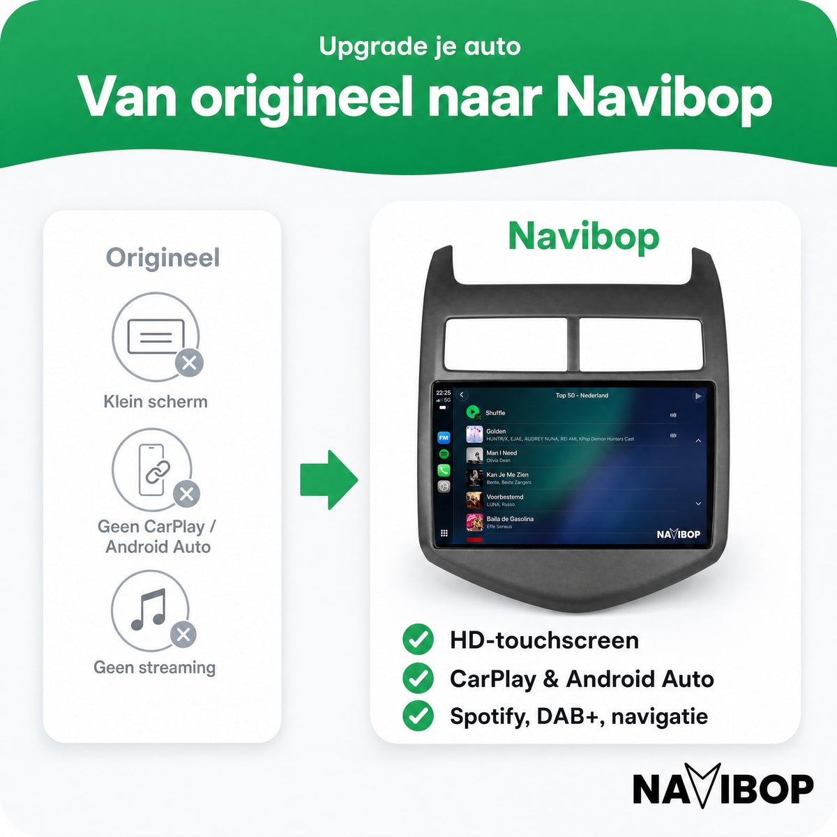 Chevrolet Aveo | Autoradio | Draadloos CarPlay & Android Auto | Android 15 | 2011 t/m 2015