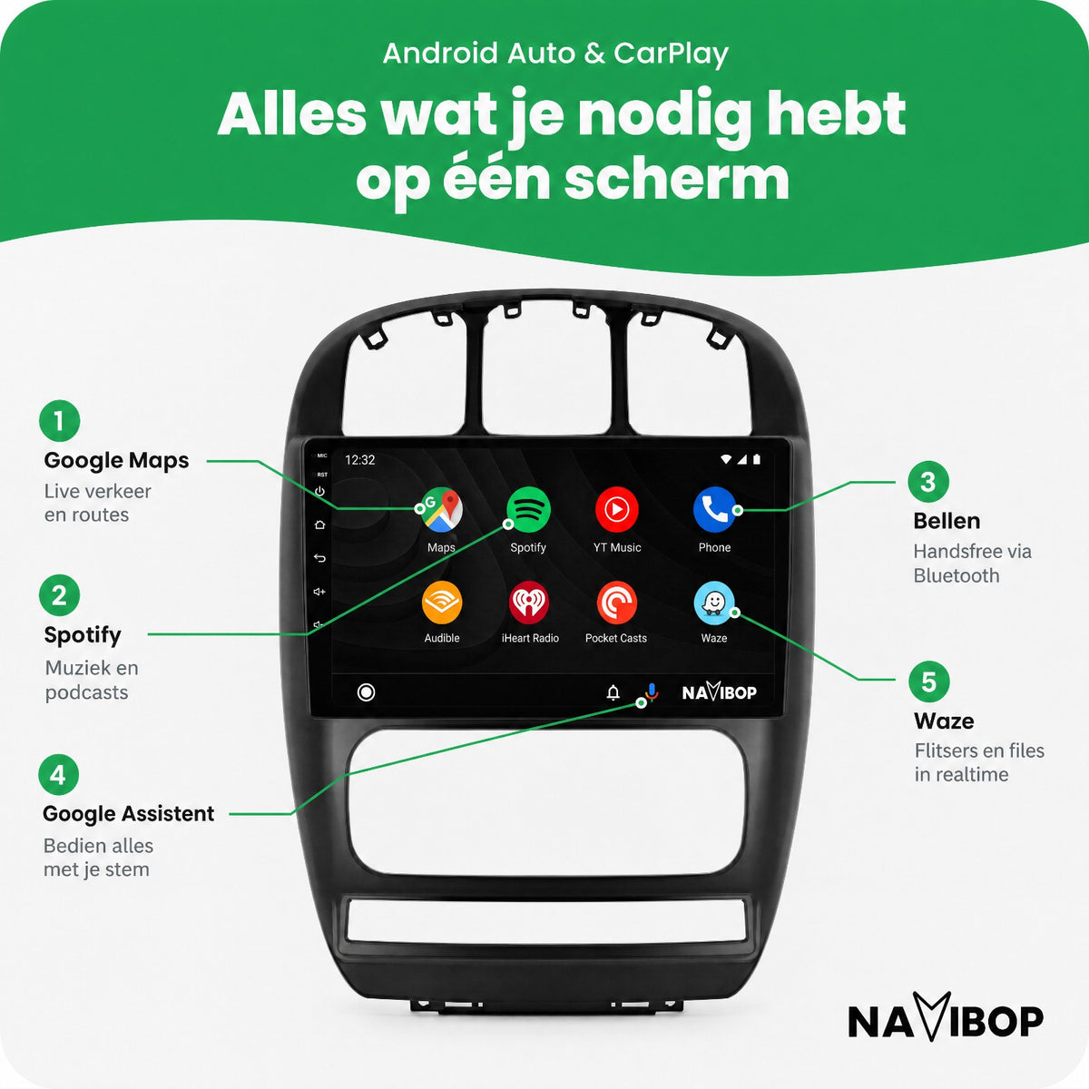 Dodge Caravan | Autoradio | Draadloos CarPlay & Android Auto | Android 15 | 2000 t/m 2012