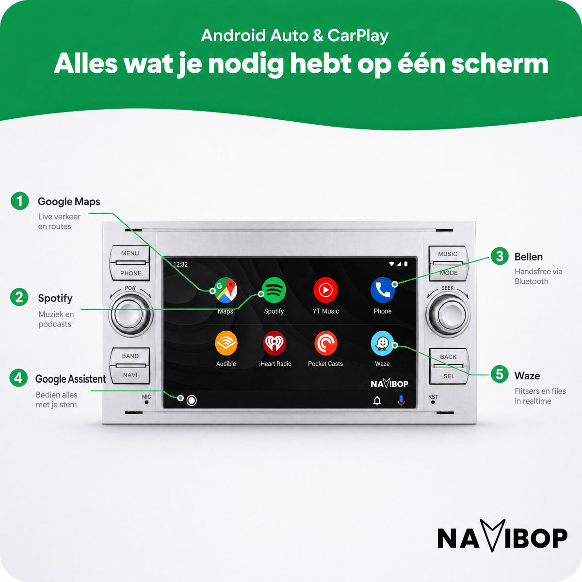 Ford C-Max Fiesta Fusion Zilver | Autoradio | Draadloos CarPlay & Android Auto | Android 15