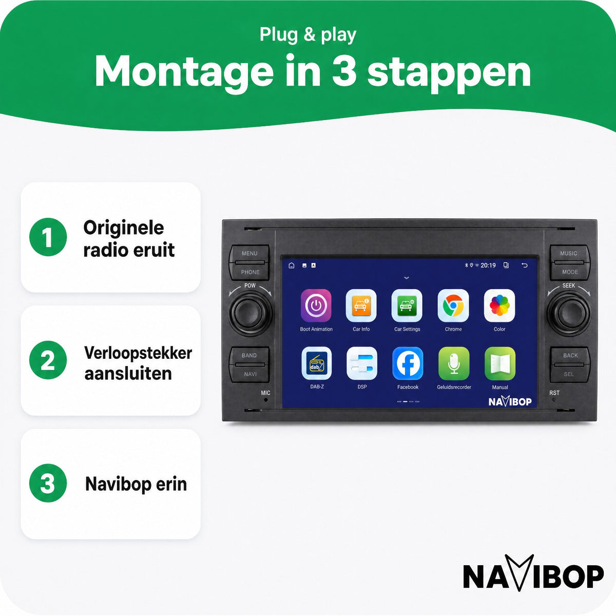 Ford C-Max Fiesta Fusion Zwart | Autoradio | Draadloos CarPlay & Android Auto | Android 15