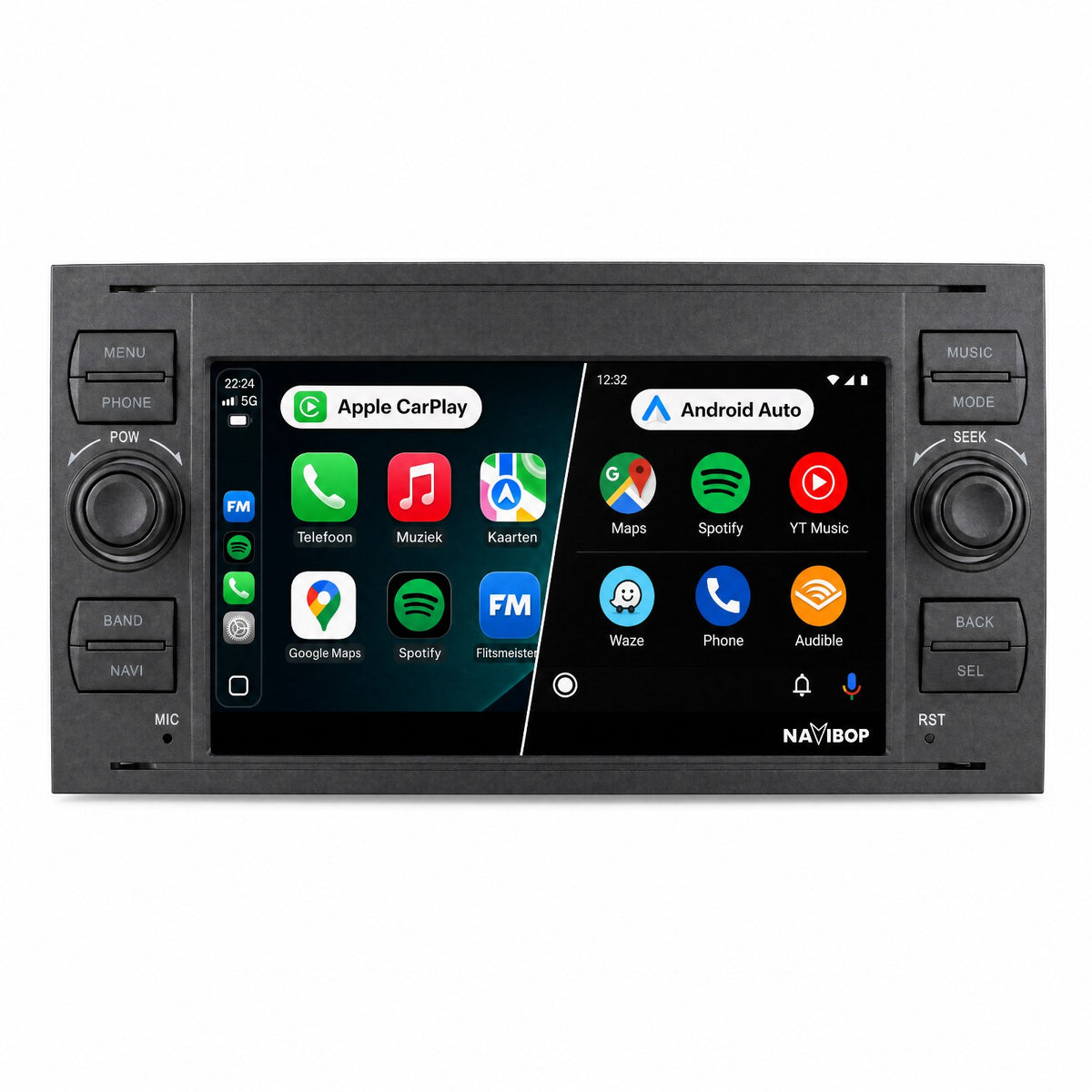 Ford C-Max Fiesta Fusion Zwart | Autoradio | Draadloos CarPlay & Android Auto | Android 15