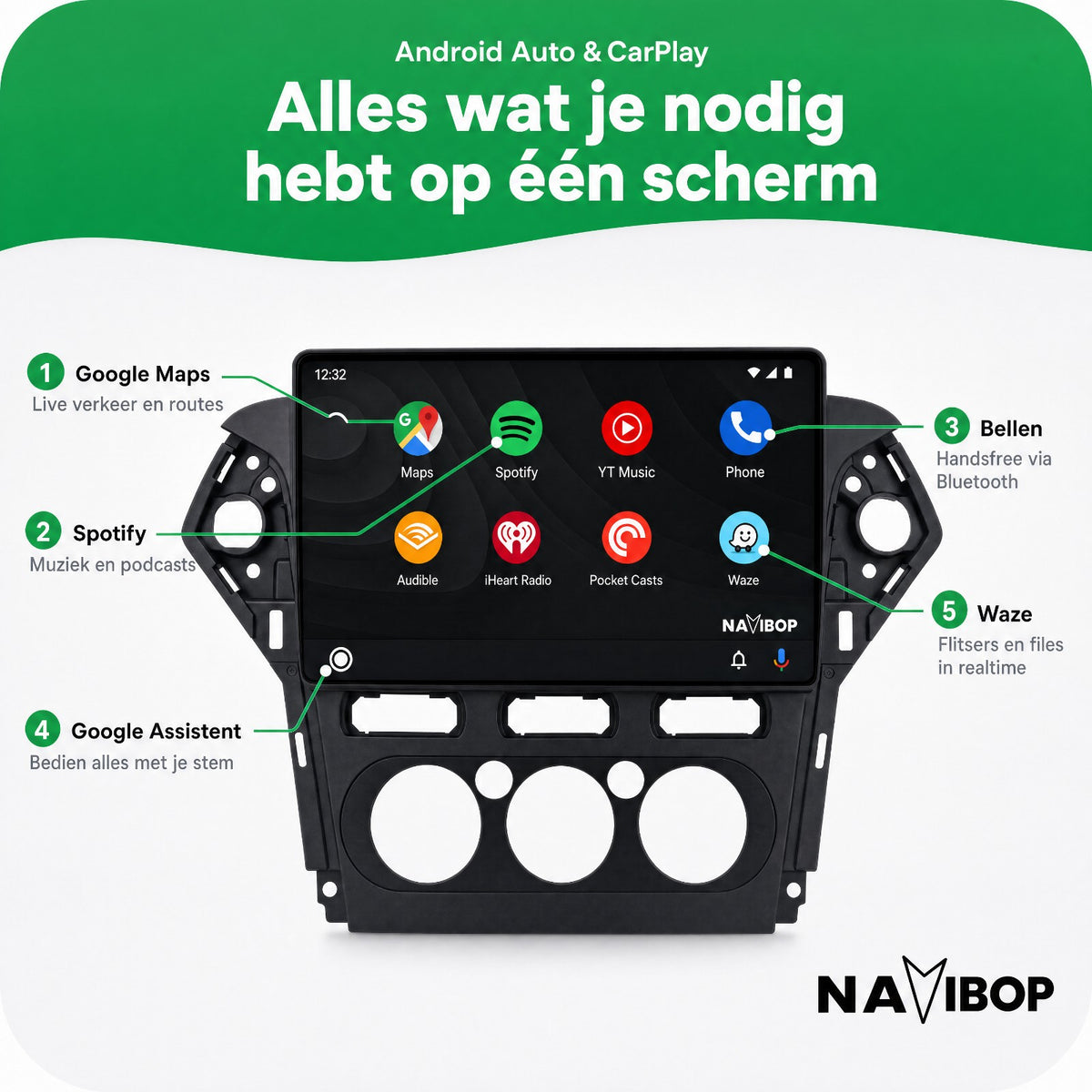 Ford Mondeo Zwart | Autoradio | Draadloos CarPlay & Android Auto | Android 15 | 2007 t/m 2010