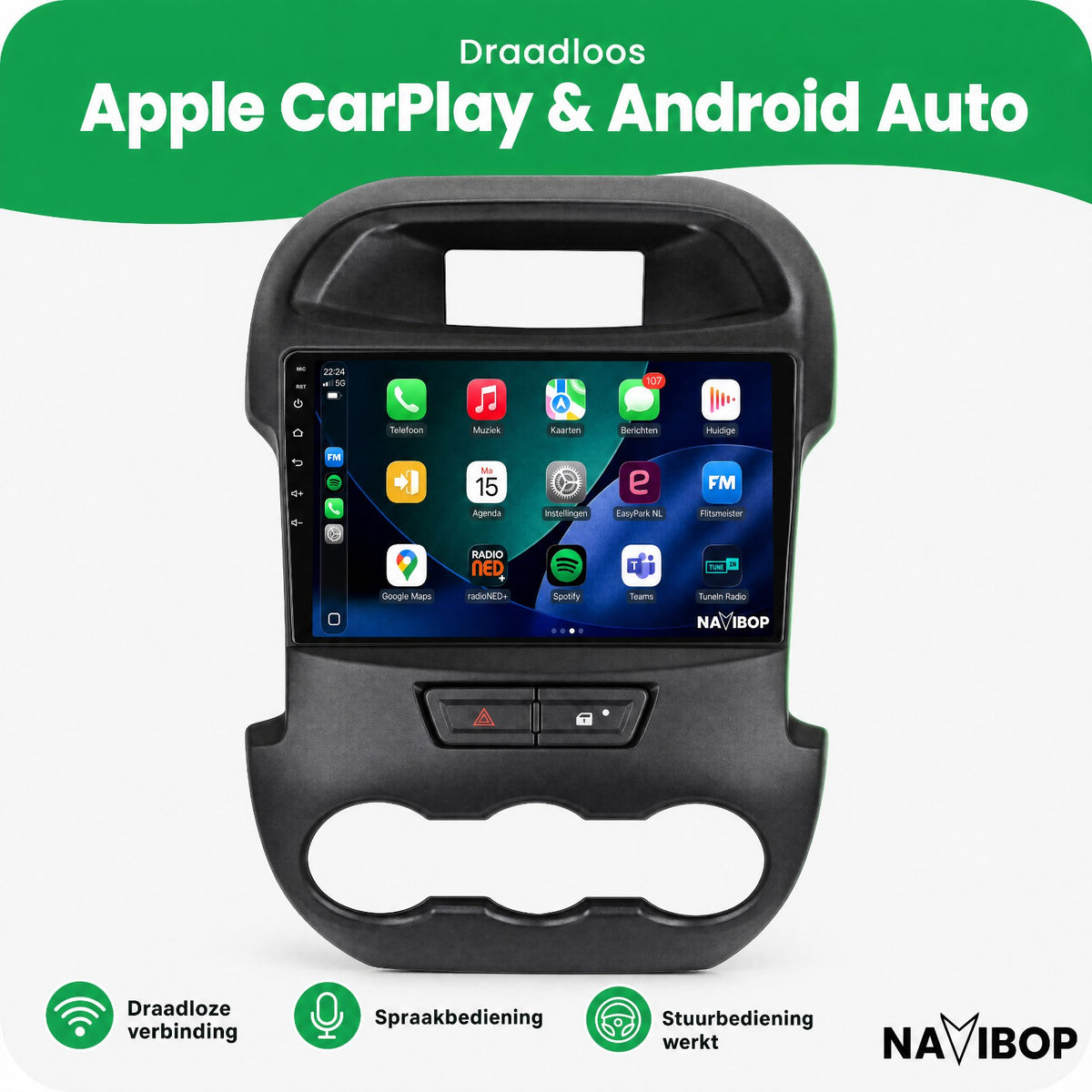 Ford Ranger 2012 | Autoradio | Draadloos CarPlay & Android Auto | Android 15