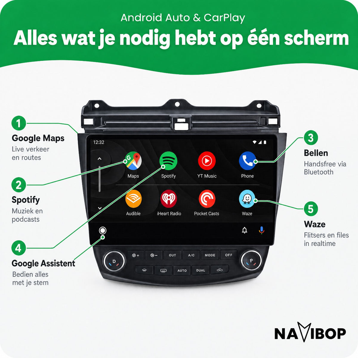 Honda Accord | Autoradio | Draadloos CarPlay & Android Auto | Android 15 | 2003 t/m 2008