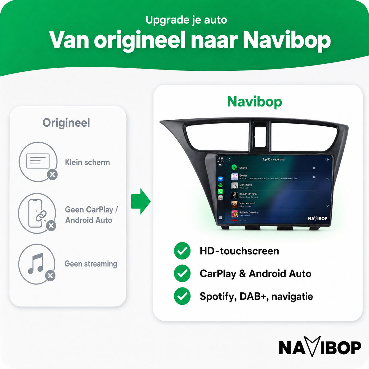 Honda Civic | Autoradio | Draadloos CarPlay & Android Auto | Android 15 | 2012 t/m 2016