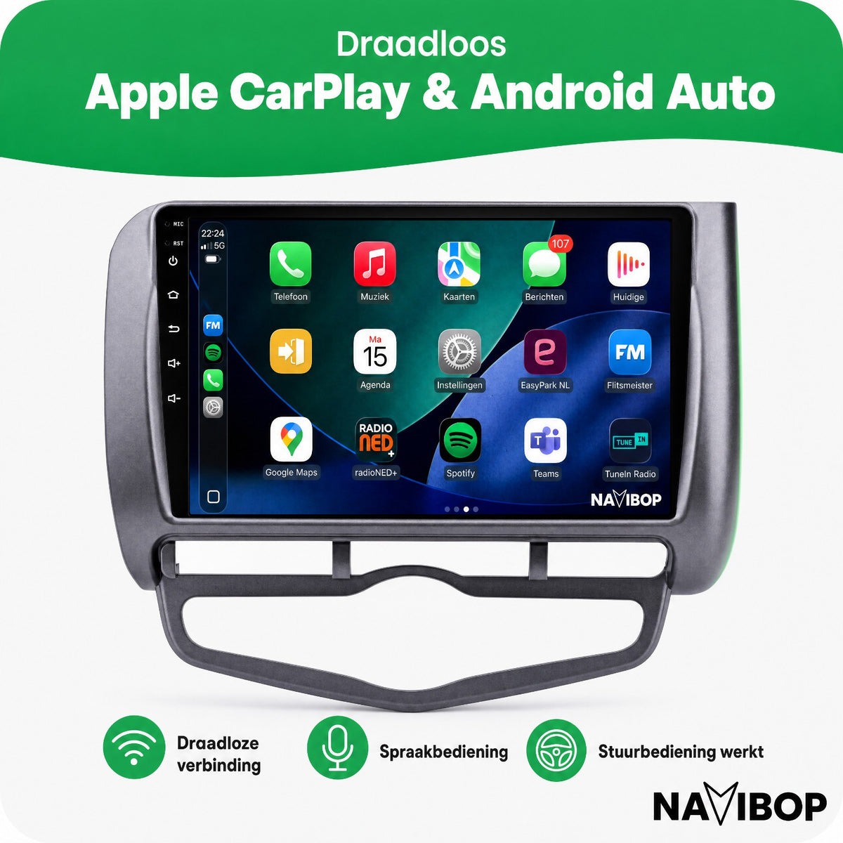 Honda Jazz | Autoradio | Draadloos CarPlay & Android Auto | Android 15 | 2002 t/m 2008