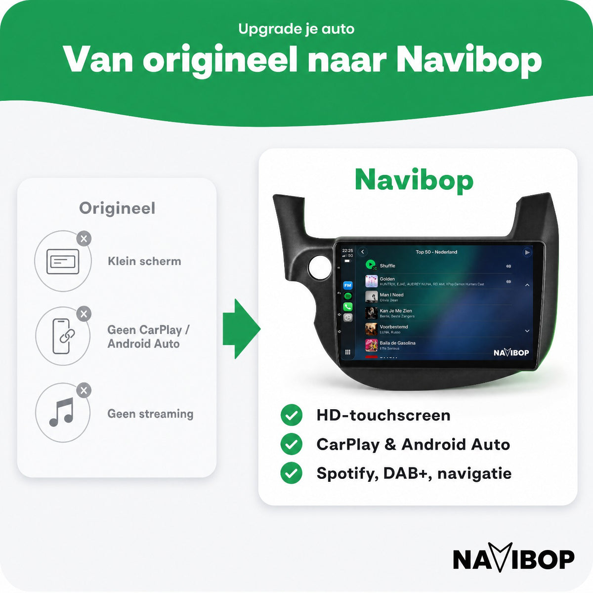Honda Jazz Fit Zwart | Autoradio | Draadloos CarPlay & Android Auto | Android 15 | 2007 t/m 2015