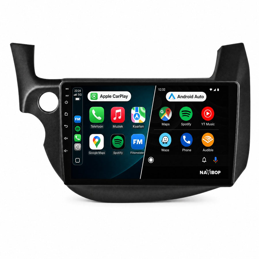 Honda Jazz Fit Zwart | Autoradio | Draadloos CarPlay & Android Auto | Android 15 | 2007 t/m 2015