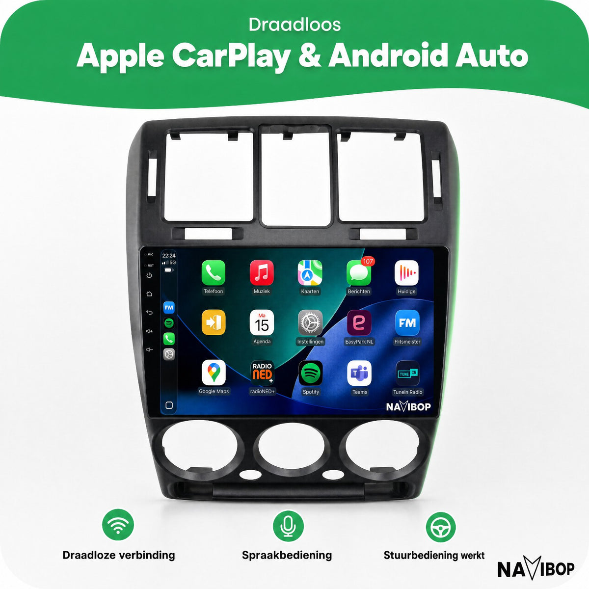 Hyundai Getz Zwart | Autoradio | Draadloos CarPlay & Android Auto | Android 15 | 2002 t/m 2011