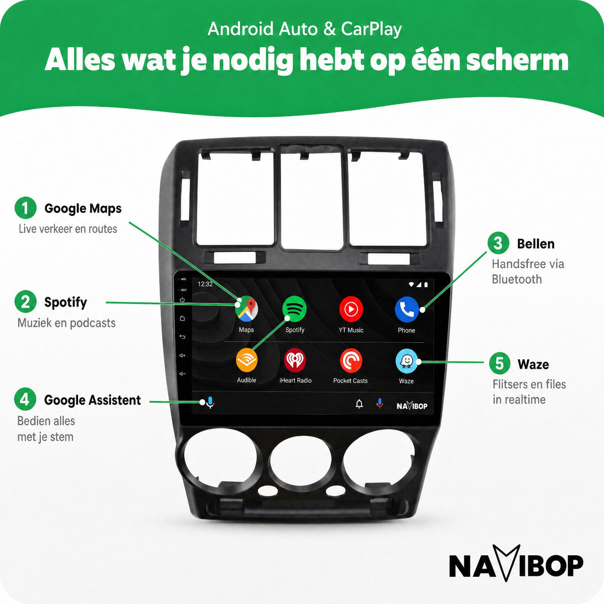 Hyundai Getz Zwart | Autoradio | Draadloos CarPlay & Android Auto | Android 15 | 2002 t/m 2011