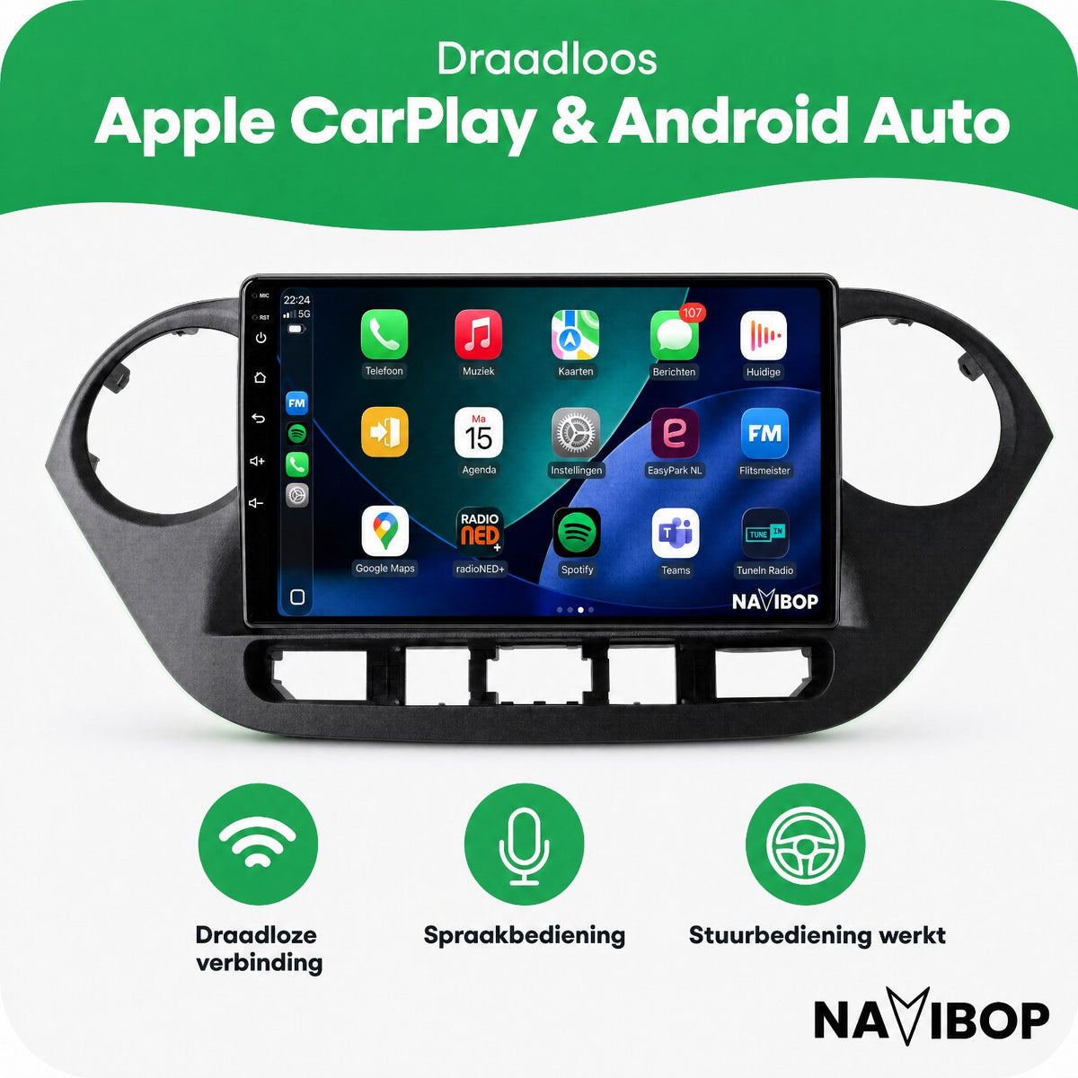 Hyundai I10 | Autoradio | Draadloos CarPlay & Android Auto | Android 15 | 2014 t/m 2017