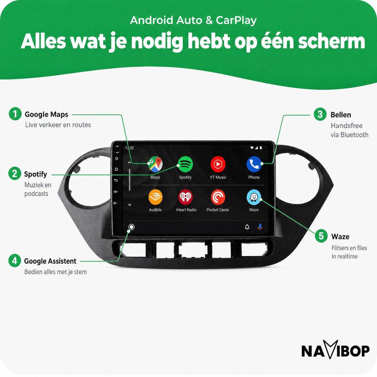 Hyundai I10 | Autoradio | Draadloos CarPlay & Android Auto | Android 15 | 2014 t/m 2017