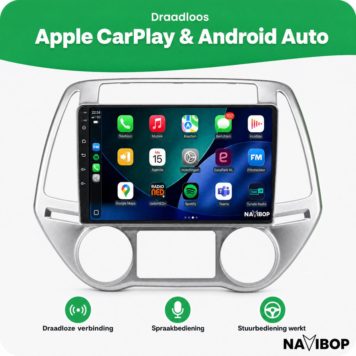 Hyundai I20 Versie 1 | Autoradio | Draadloos CarPlay & Android Auto | Android 15 | 2008 t/m 2014