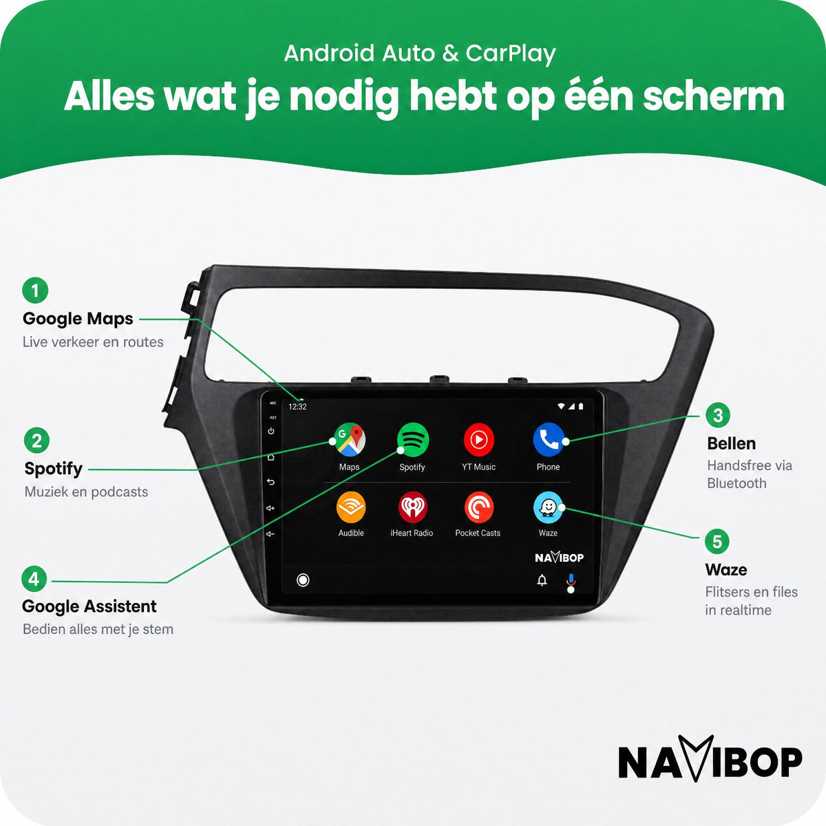 Hyundai I20 zonder gevaren licht | Autoradio | Draadloos CarPlay & Android Auto | Android 15 | 2014 t/m 2020