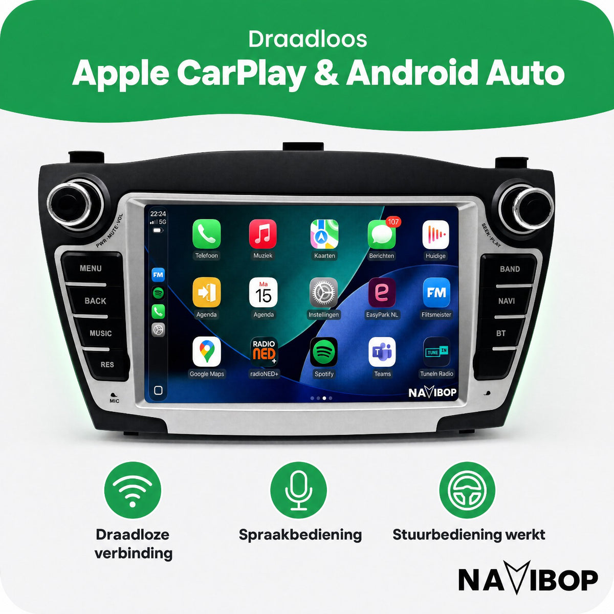 Hyundai IX35 | Autoradio | Draadloos CarPlay & Android Auto | Android 15 | 2009 t/m 2015