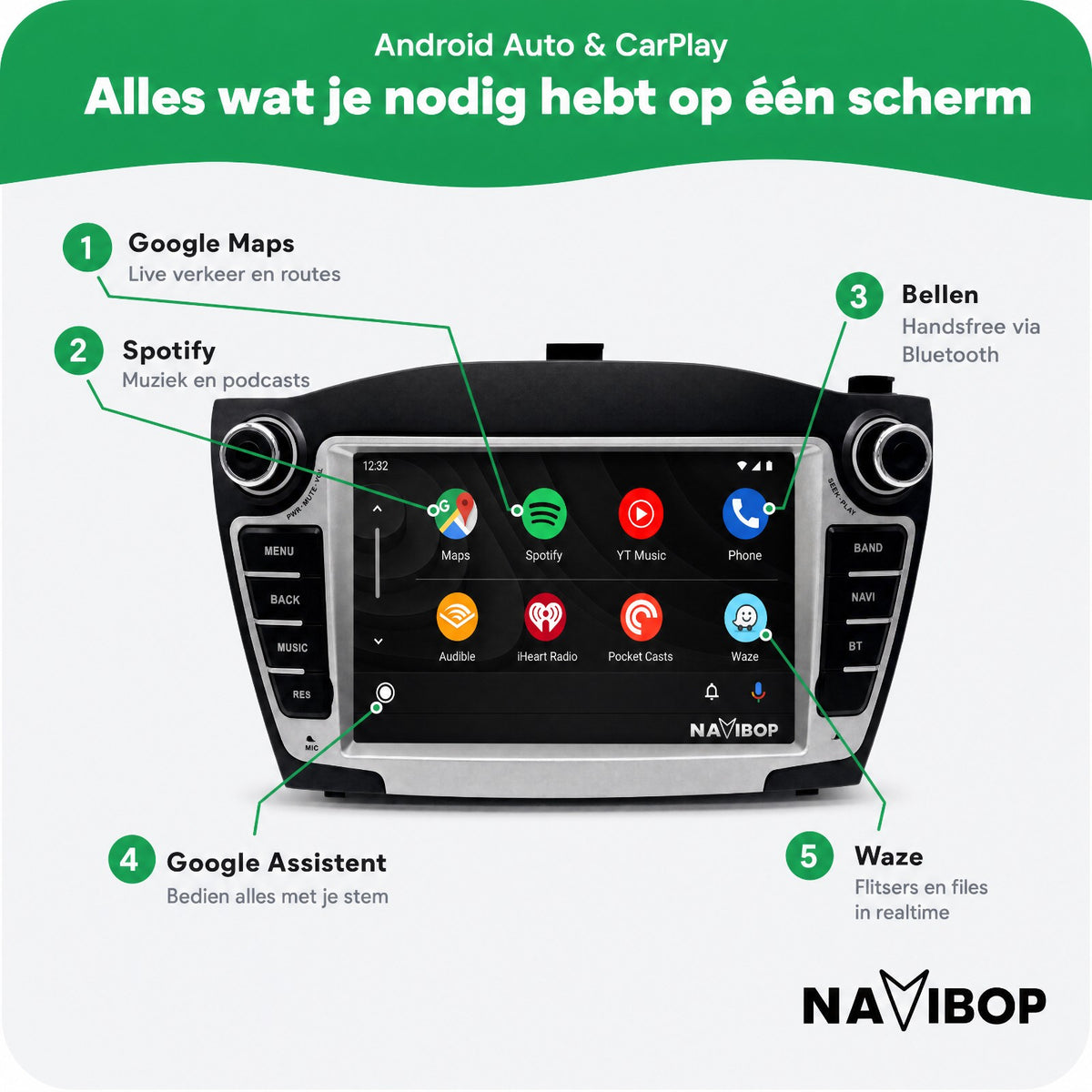 Hyundai IX35 | Autoradio | Draadloos CarPlay & Android Auto | Android 15 | 2009 t/m 2015