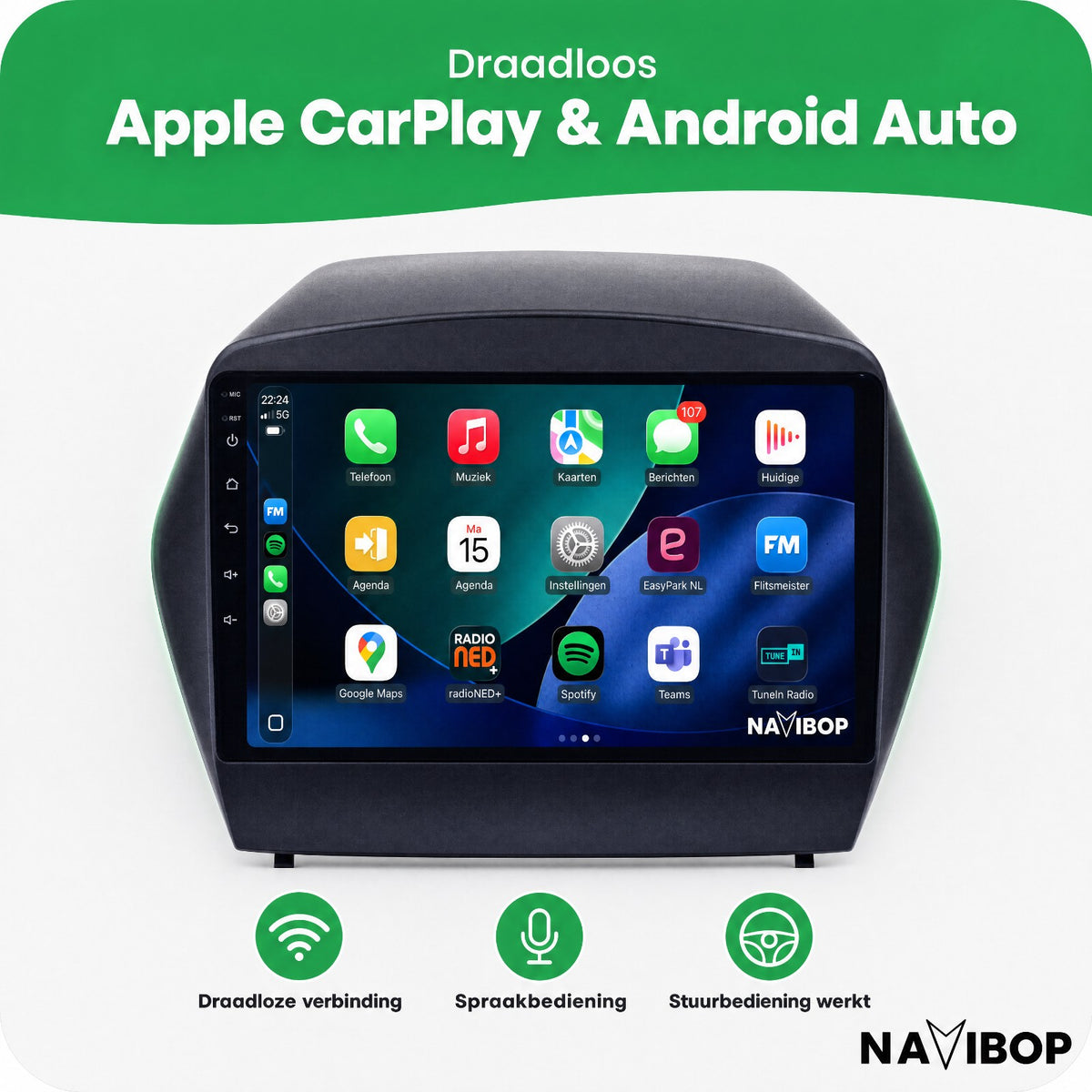 Hyundai Tucson IX35 | Autoradio | Draadloos CarPlay & Android Auto | Android 15 | 2009 t/m 2017