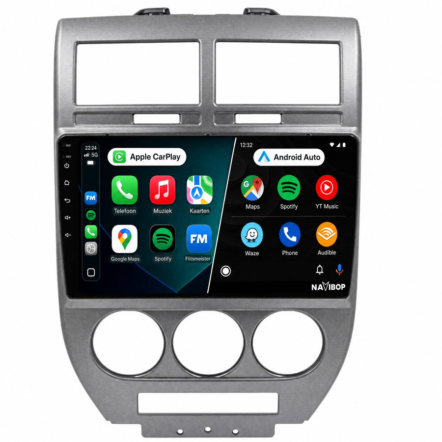 Jeep Compass Zilver | Autoradio | Draadloos CarPlay & Android Auto | Android 15 | 2006 t/m 2010