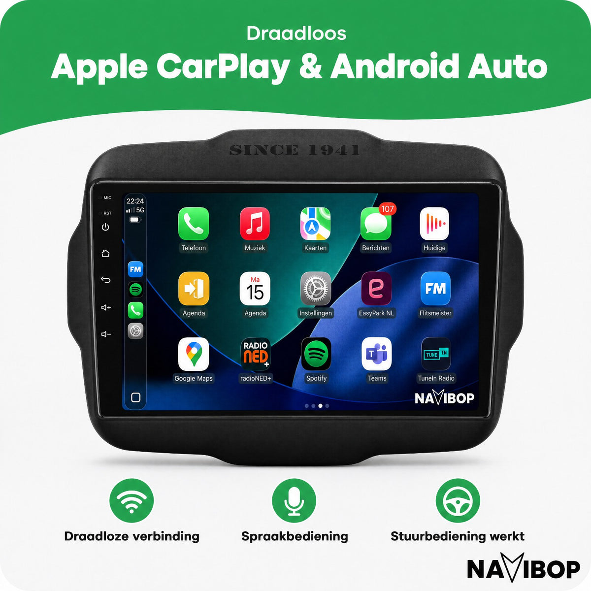 Jeep Renegade | Autoradio | Draadloos CarPlay & Android Auto | Android 15