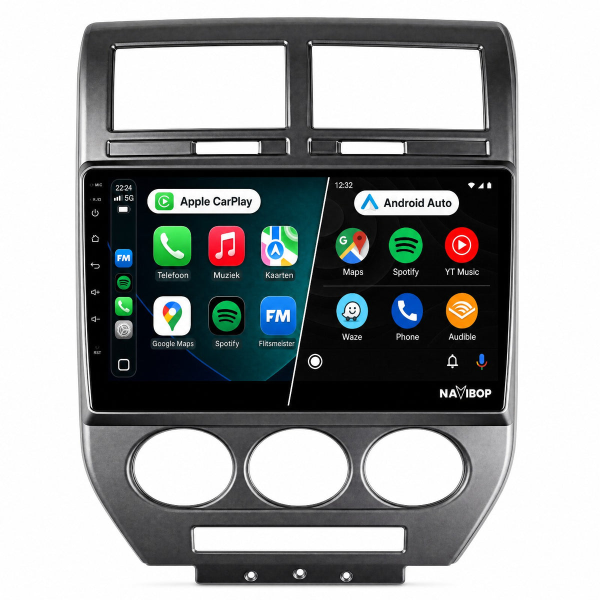 Jeep Compass Donker Grijs | Autoradio | Draadloos CarPlay & Android Auto | Android 15 | 2006 t/m 2010