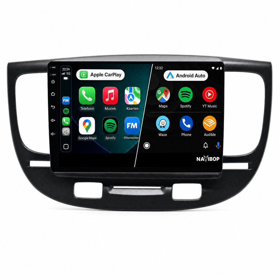 Kia Rio Zwart | Autoradio | Draadloos CarPlay & Android Auto | Android 15 | 2005 t/m 2011