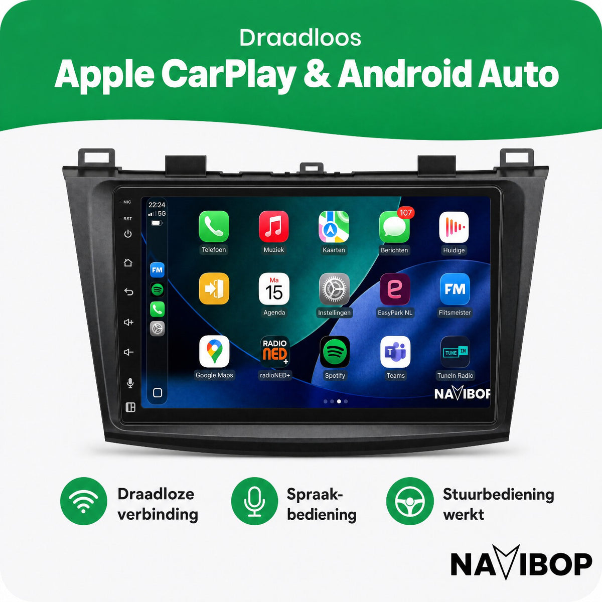 Mazda 3 | Autoradio | Draadloos CarPlay & Android Auto | Android 15 | 2009 t/m 2013