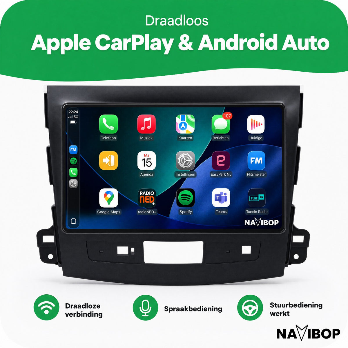 Mitsubishi Outlander | Autoradio | Draadloos CarPlay & Android Auto | Android 15 | 2005 t/m 2012