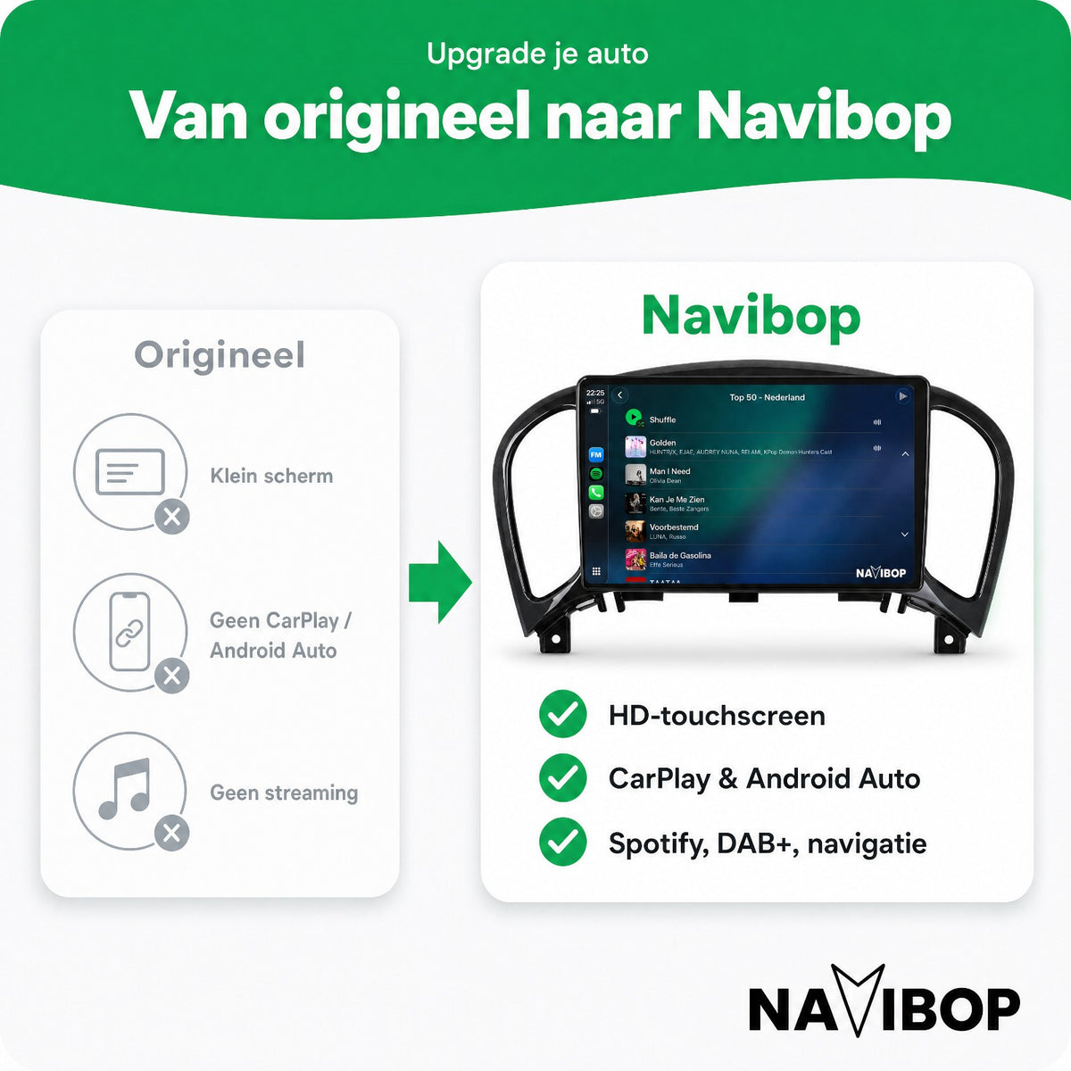 Nissan Juke | Autoradio | Draadloos CarPlay & Android Auto | Android 15 | 2010 t/m 2018