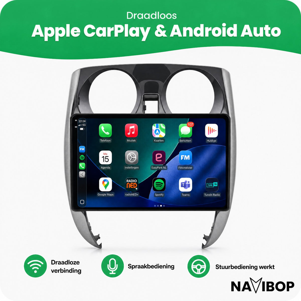 Nissan Note | Autoradio | Draadloos CarPlay & Android Auto | Android 15