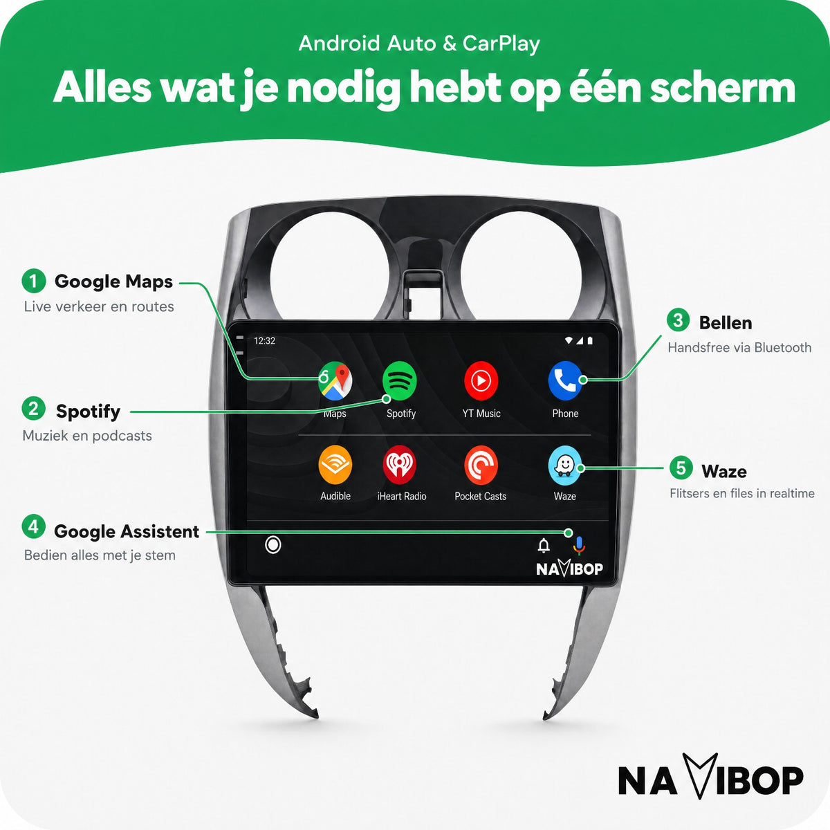 Nissan Note | Autoradio | Draadloos CarPlay & Android Auto | Android 15