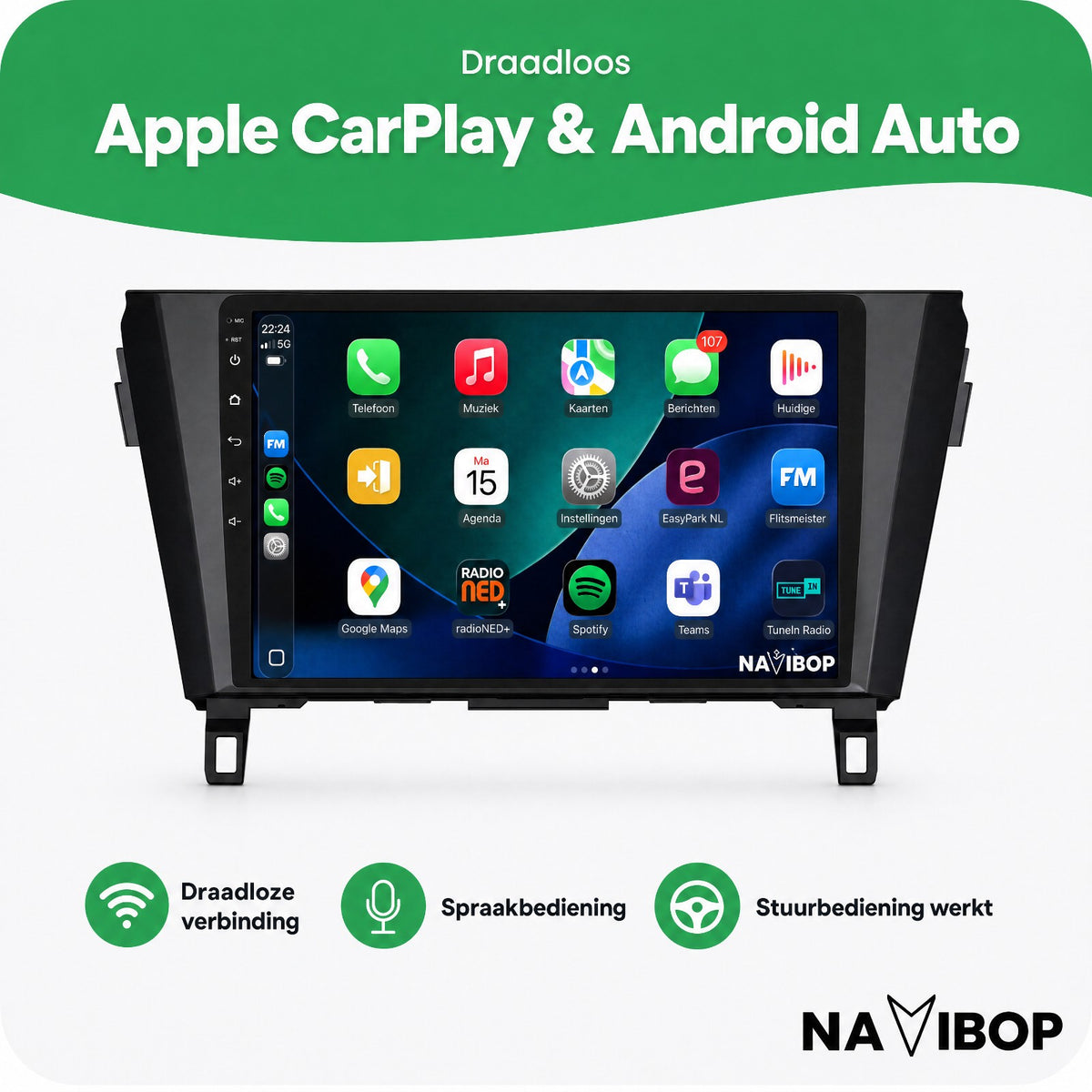 Nissan Qashqai X-trail | Autoradio | Draadloos CarPlay & Android Auto | Android 15 | 2013 t/m 2021