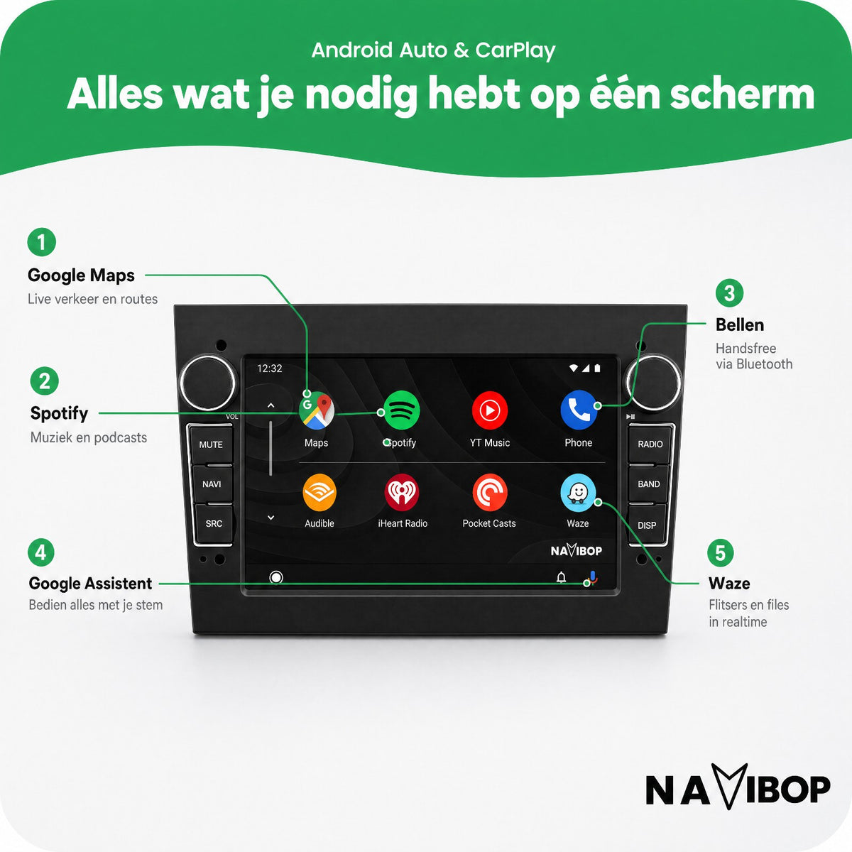 Opel Astra H Agila Corsa C Zwart | Autoradio | Draadloos CarPlay & Android Auto | Android 15