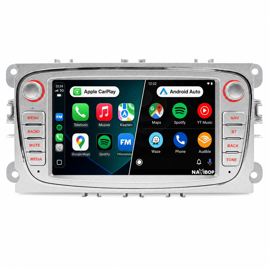 Ford C-Max Fiesta Fusion Zilver | Autoradio | Draadloos CarPlay & Android Auto | Android 15