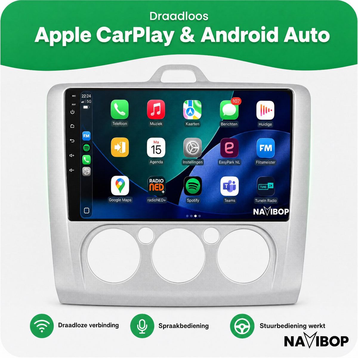 Ford Focus (manuele airco) | Autoradio | Draadloos CarPlay & Android Auto | Android 15 | 2004 t/m 2011