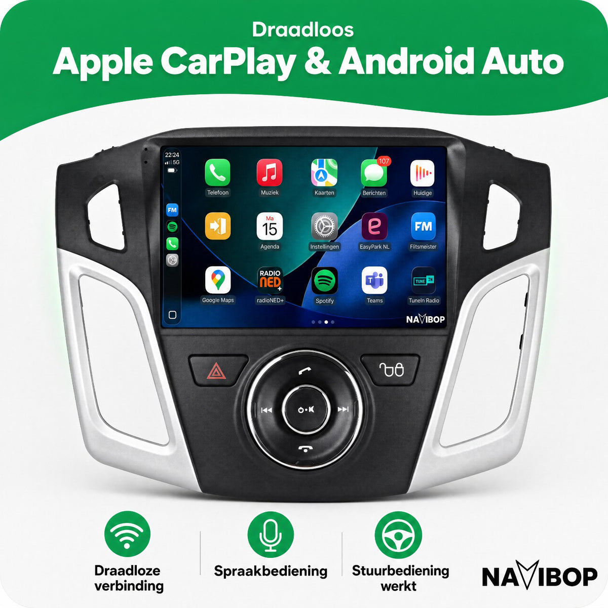 Ford Focus | Autoradio | Draadloos CarPlay & Android Auto | Android 15 | 2012 t/m 2020