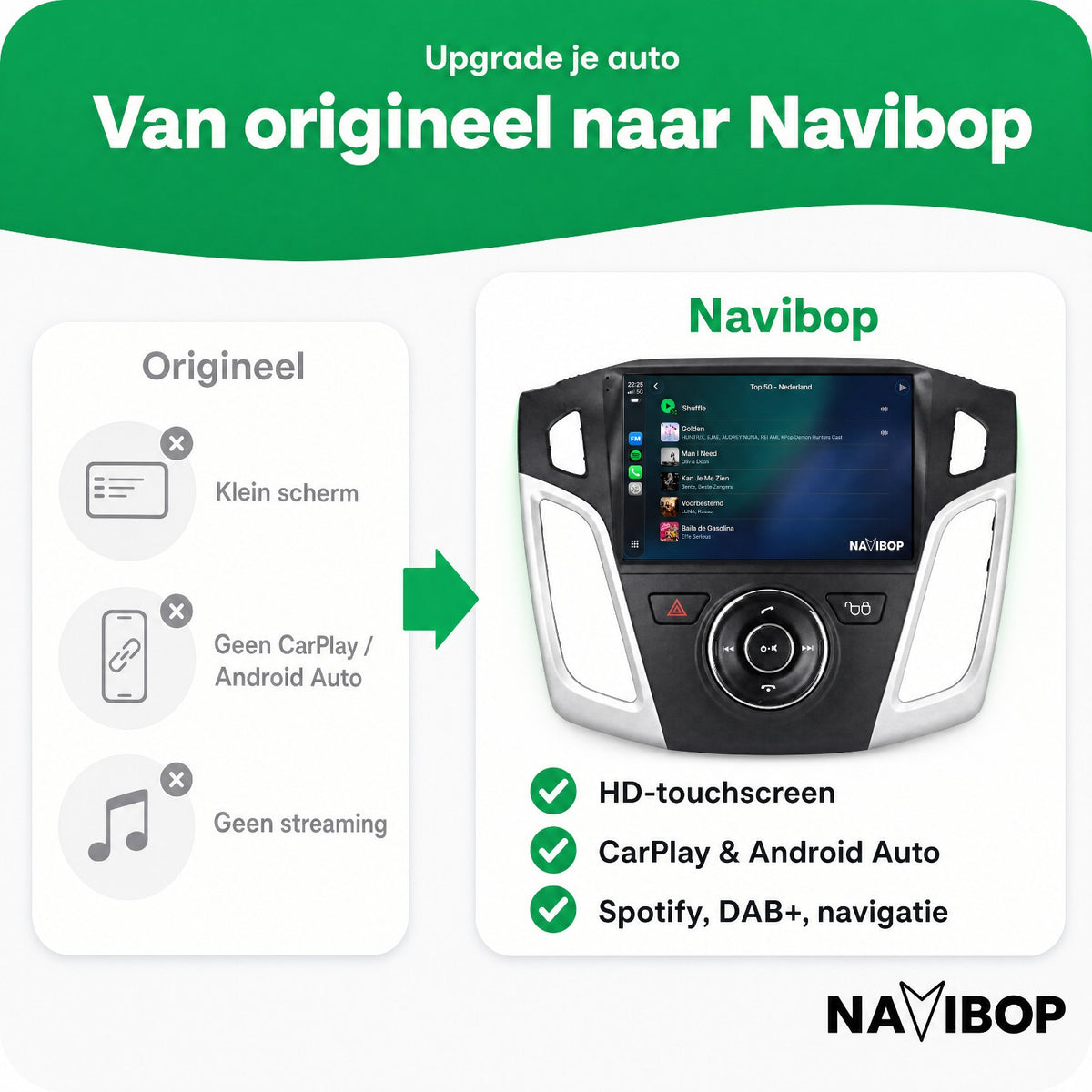 Ford Focus | Autoradio | Draadloos CarPlay & Android Auto | Android 15 | 2012 t/m 2020