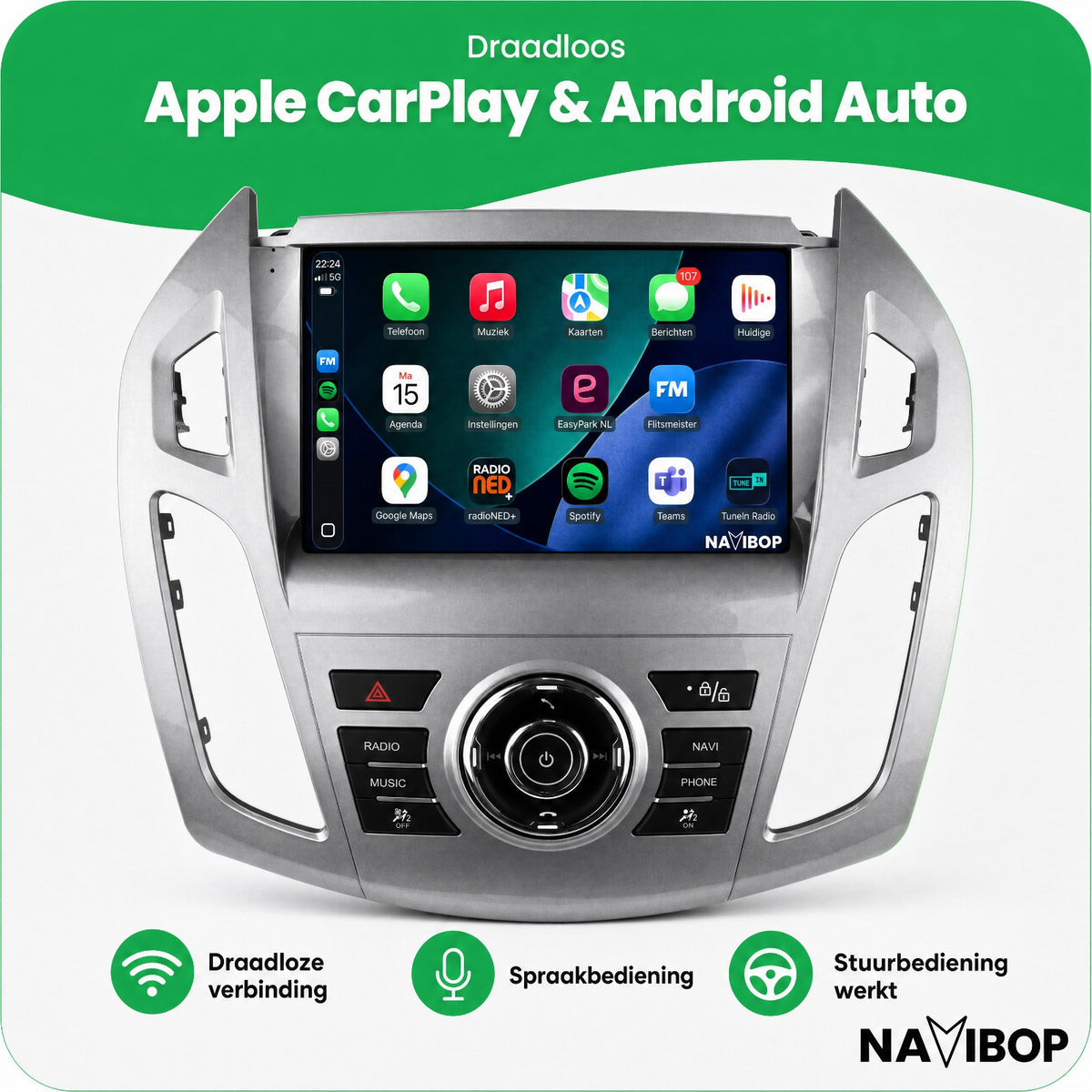 Ford Transit Custom Transit Tourneo | Autoradio | Draadloos CarPlay & Android Auto | Android 15 | 2013 t/m 2018