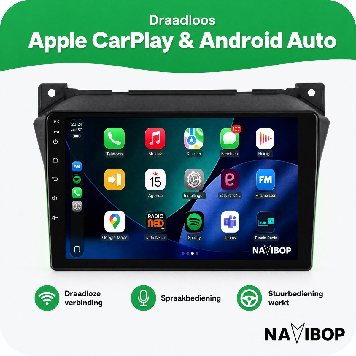 Nissan Pixo Suzuki Alto | Autoradio | Draadloos CarPlay & Android Auto | Android 15 | 2008 t/m 2014
