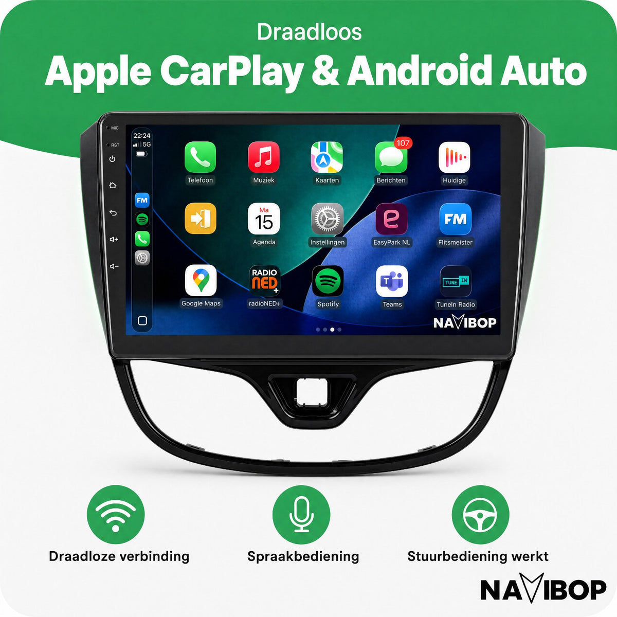 Opel Karl | Autoradio | Draadloos CarPlay & Android Auto | Android 15 | 2015 t/m 2020