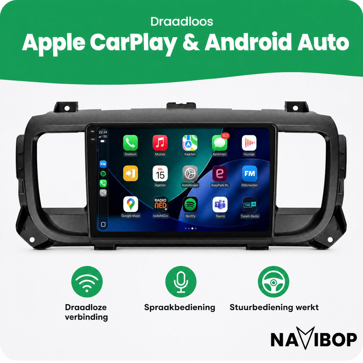 Peugeot Expert 3 Toyota Proace Citroen Jumpy Citroen Spacetourer Opel Vivaro Fiat Scudo | Autoradio | Draadloos CarPlay & Android Auto | Android 15 | 2016 t/m 2023