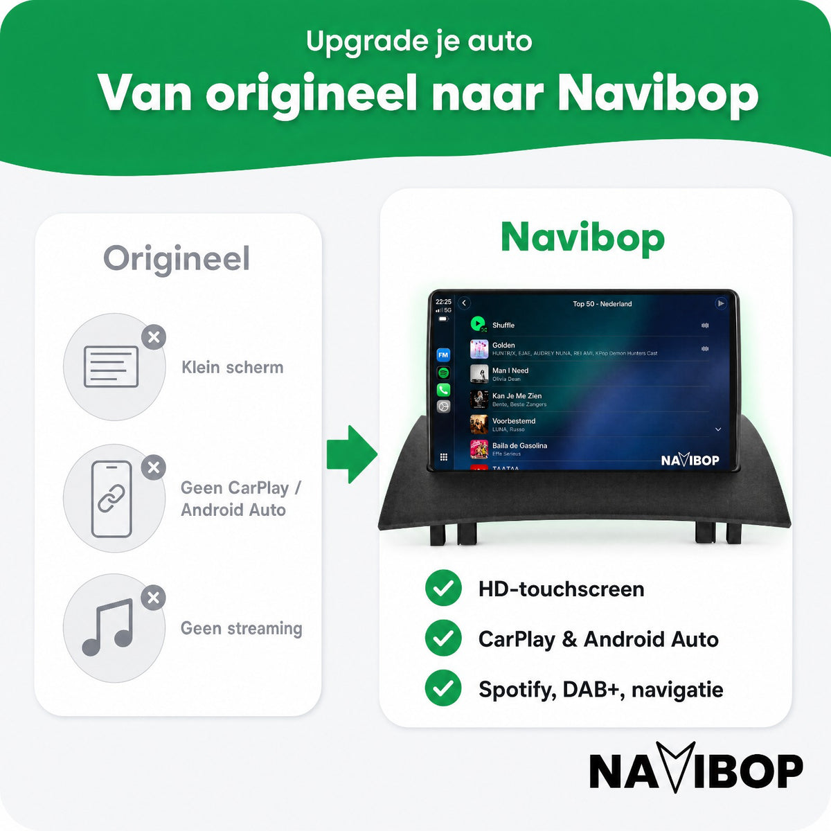 Renault Megane 2 | Autoradio | Draadloos CarPlay & Android Auto | Android 15 | 2003 t/m 2009