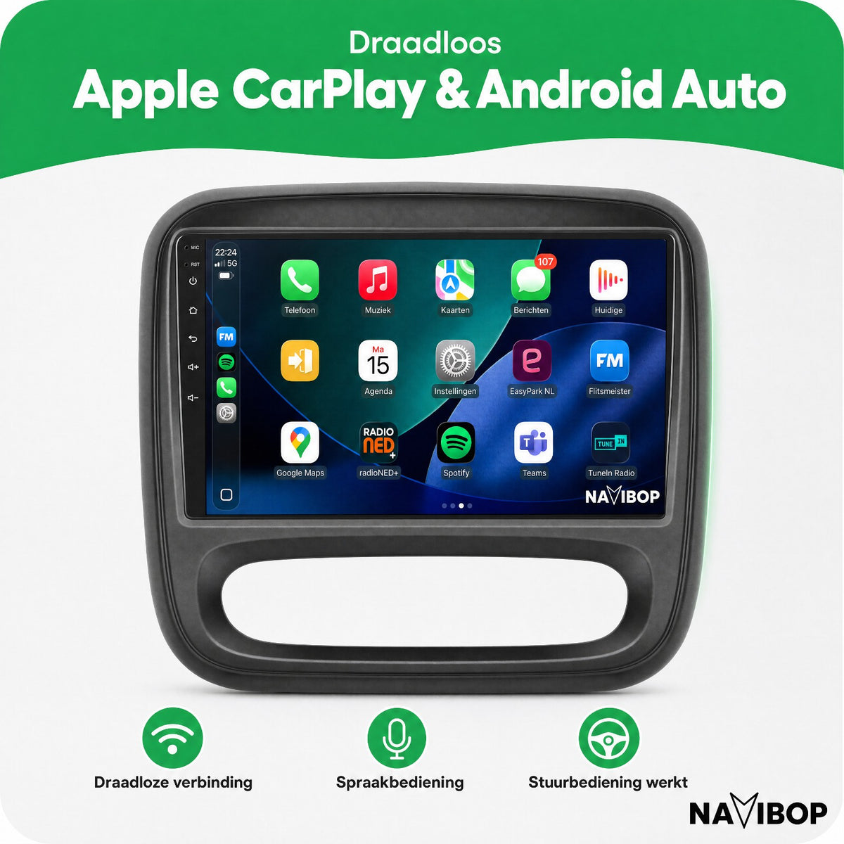 Renault Traffic Opel Vivaro | Autoradio | Draadloos CarPlay & Android Auto | Android 15 | 2015 t/m 2019