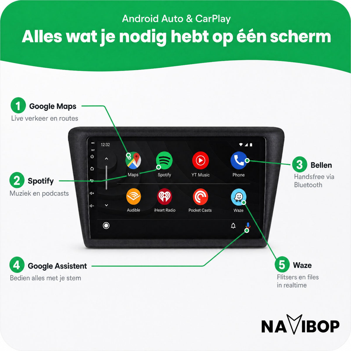 Škoda Rapid | Autoradio | Draadloos CarPlay & Android Auto | Android 15 | 2013 t/m 2019