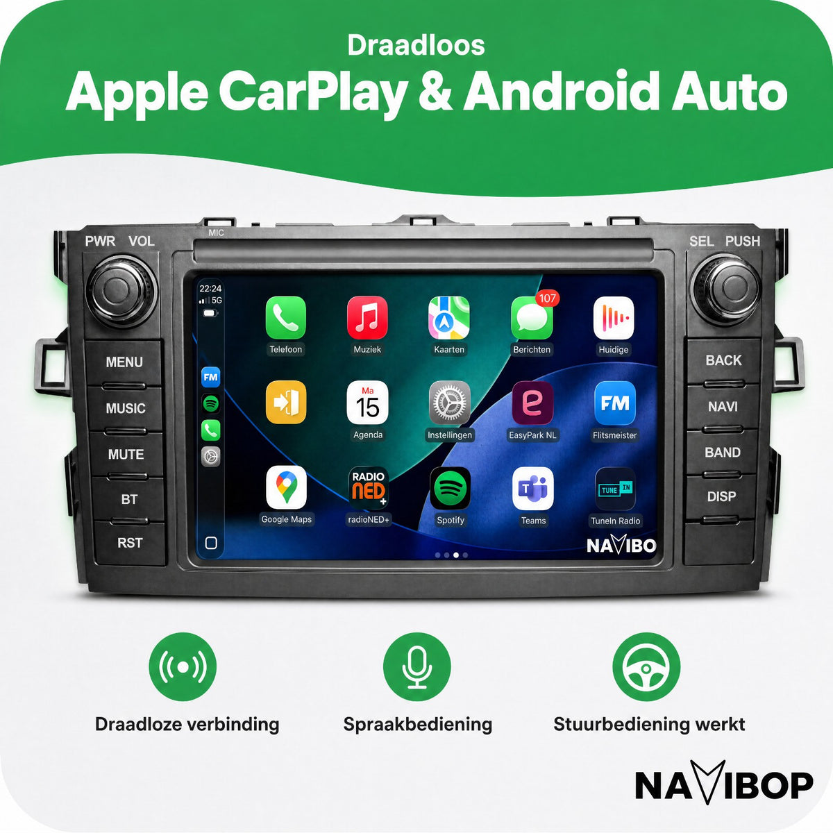 Toyota Auris | Autoradio | Draadloos CarPlay & Android Auto | Android 15 | 2007 t/m 2012