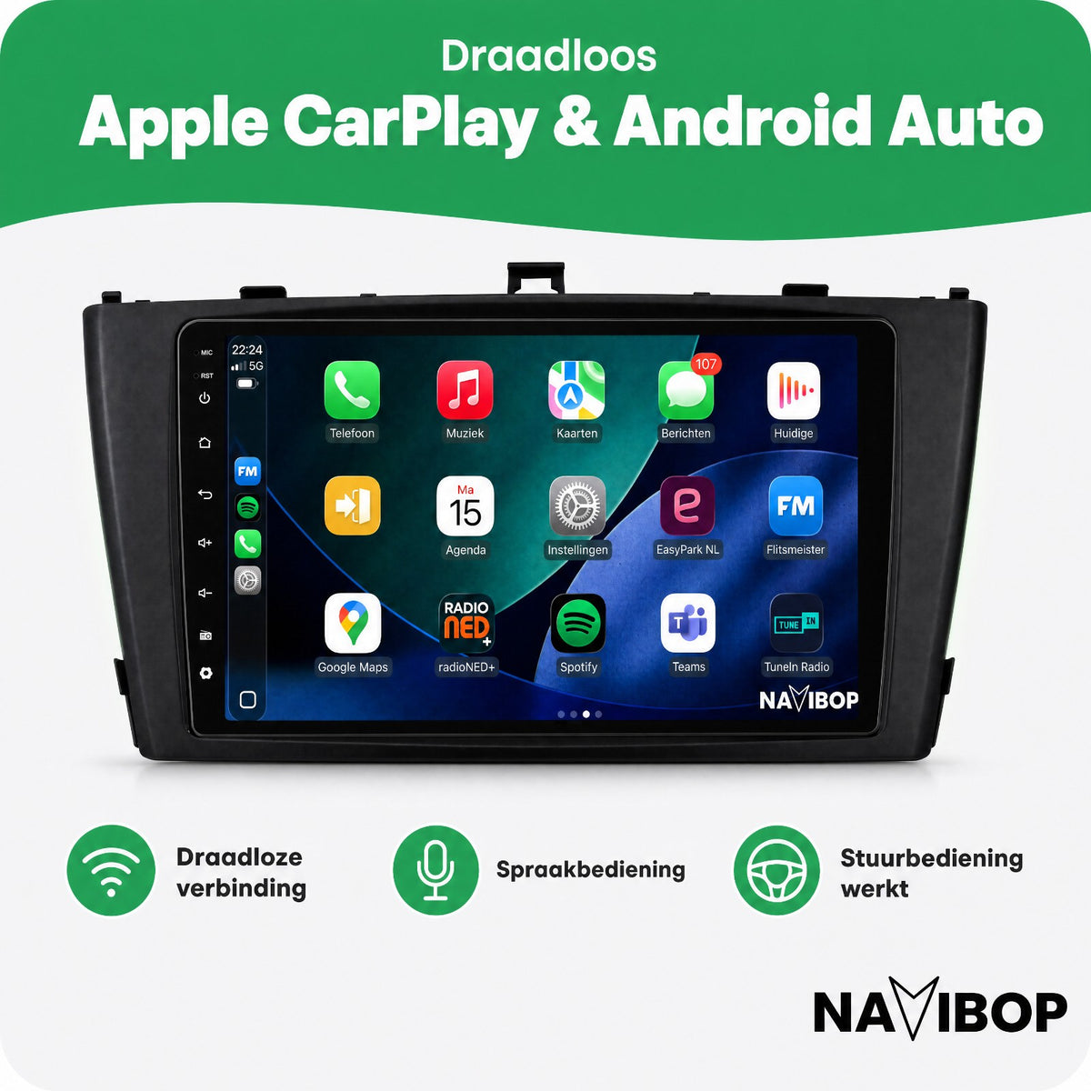 Toyota Avensis Zwart | Autoradio | Draadloos CarPlay & Android Auto | Android 15 | 2009 t/m 2017