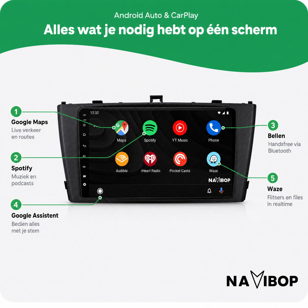 Toyota Avensis Zwart | Autoradio | Draadloos CarPlay & Android Auto | Android 15 | 2009 t/m 2017