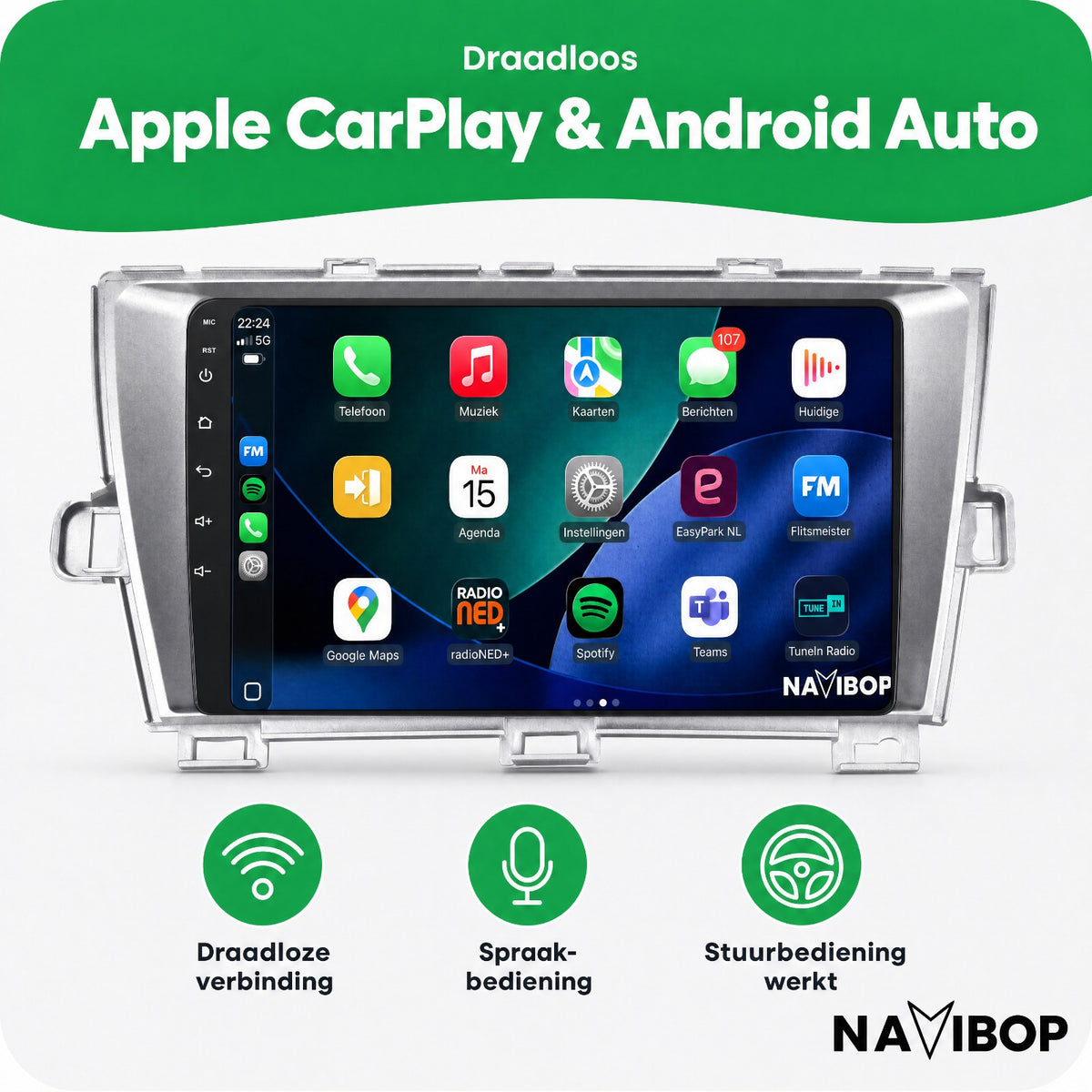 Toyota Prius Zilver | Autoradio | Draadloos CarPlay & Android Auto | Android 15 | 2009 t/m 2015